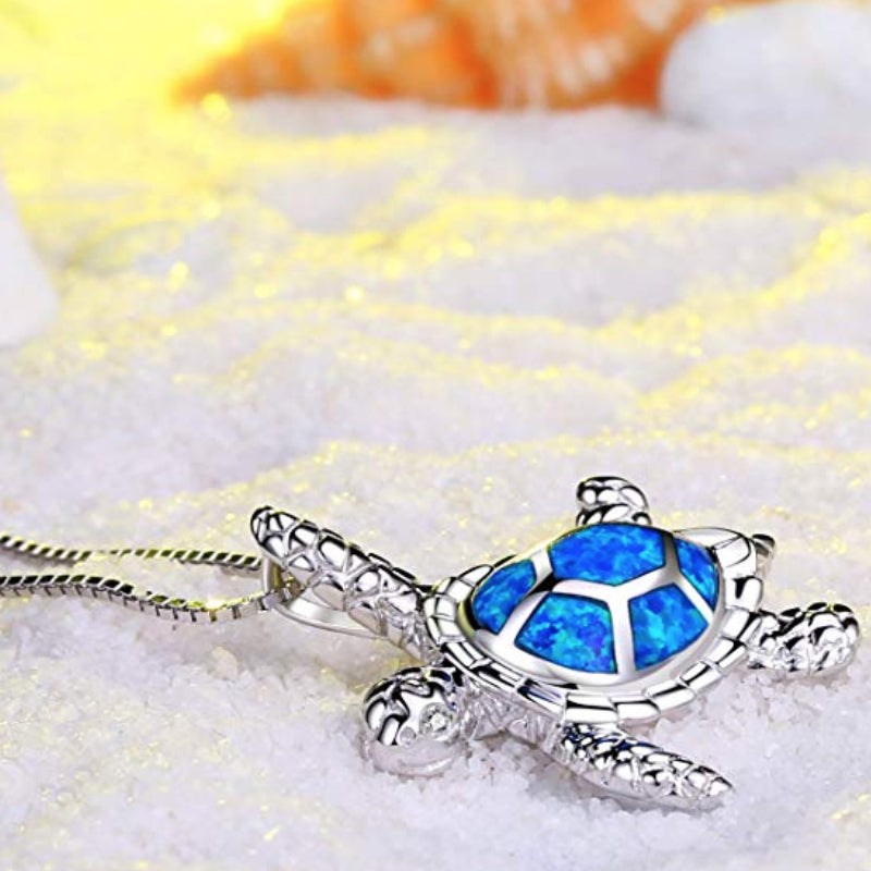 Blue Opal Sea Turtle Necklace