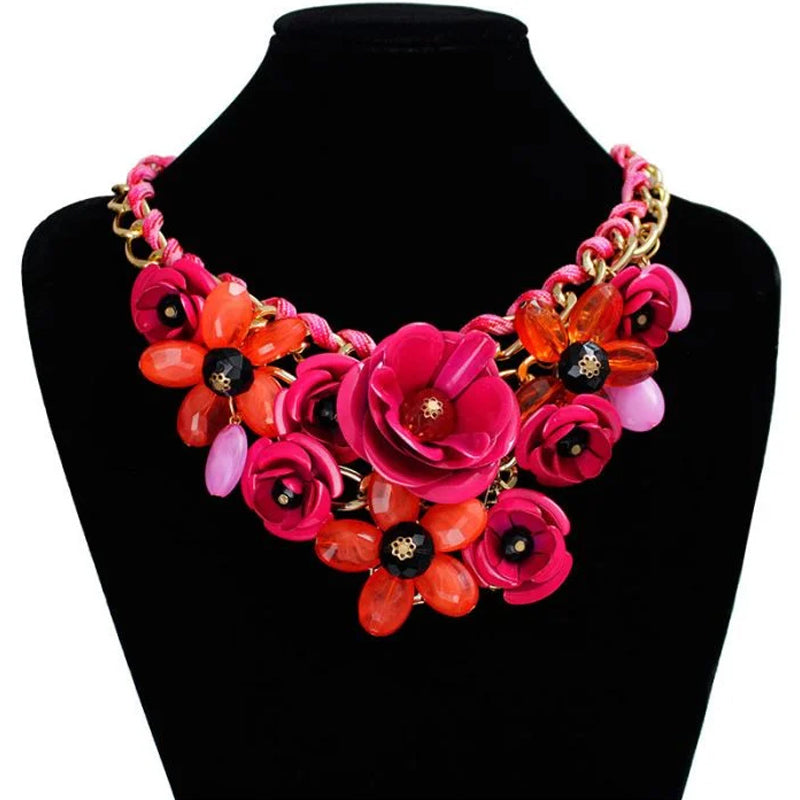DIY Hand-made Colorful Flower Gemstone Pendant Rope