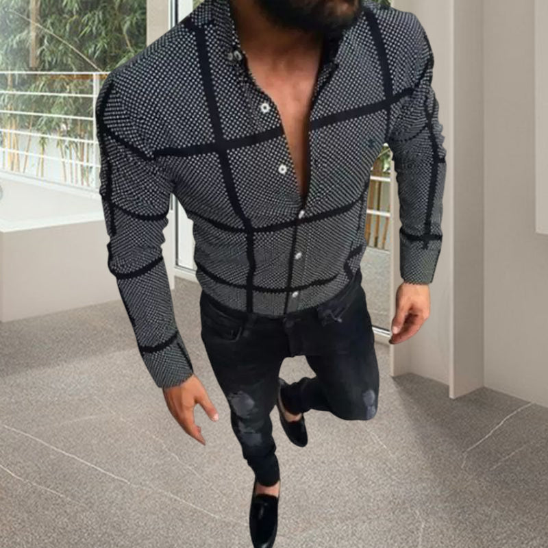 Men's casual black plaid shirt