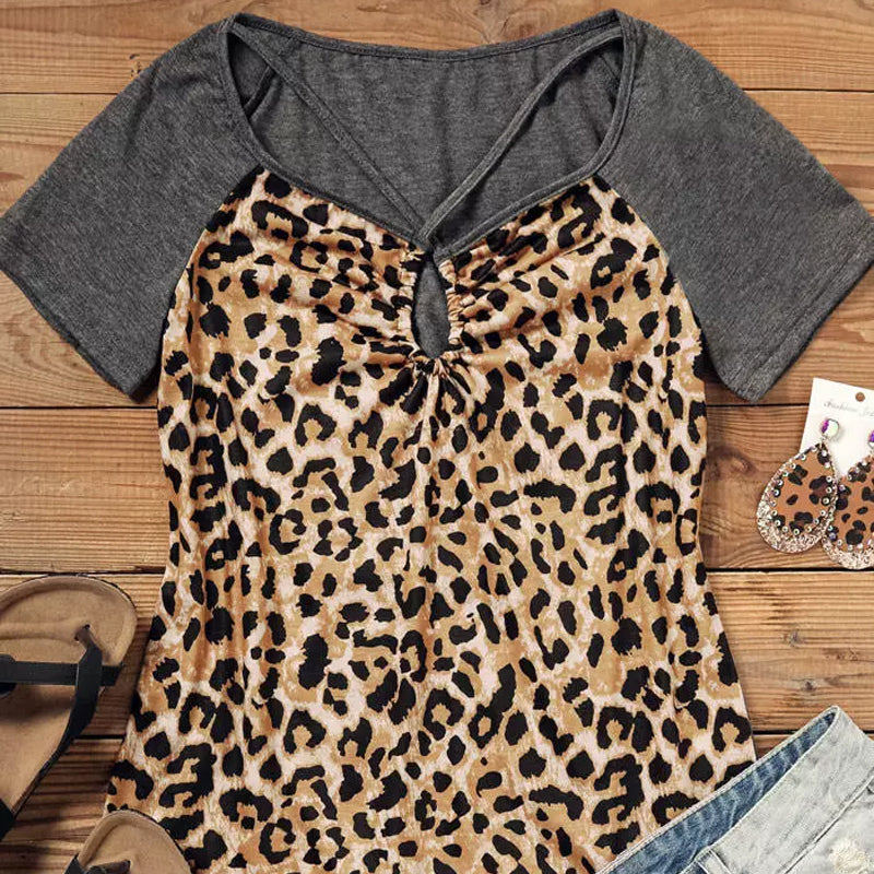 Leopard Hollow Out Raglan Sleeve Blouse