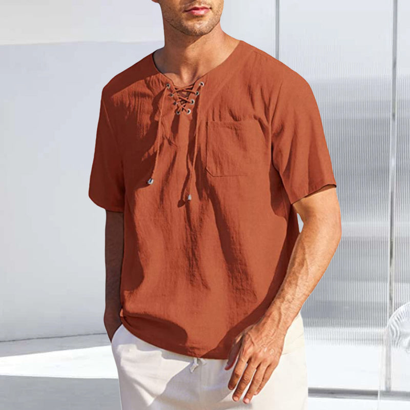 Cotton and Linen Lace-up Shirt