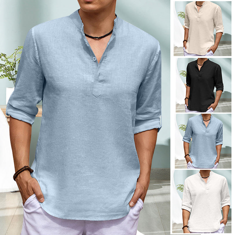Casual Stand Collar Solid Color Long Sleeve Shirt