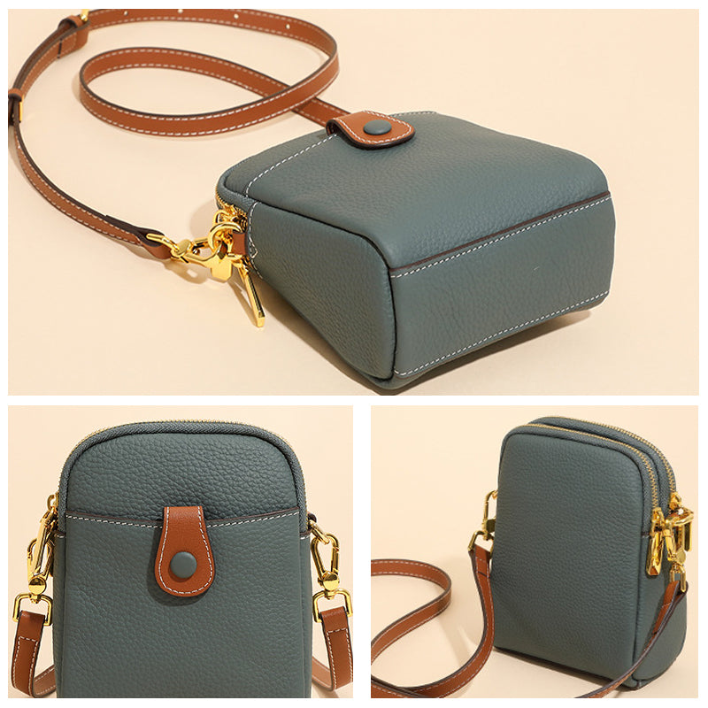Multifunctional Solid Soft Leather Crossbody Bag