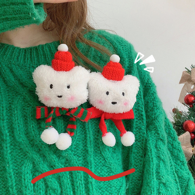 Plush Bear Christmas Brooch