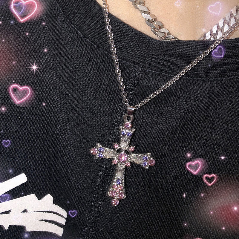 Gothic Pink Cross Pendant Necklace