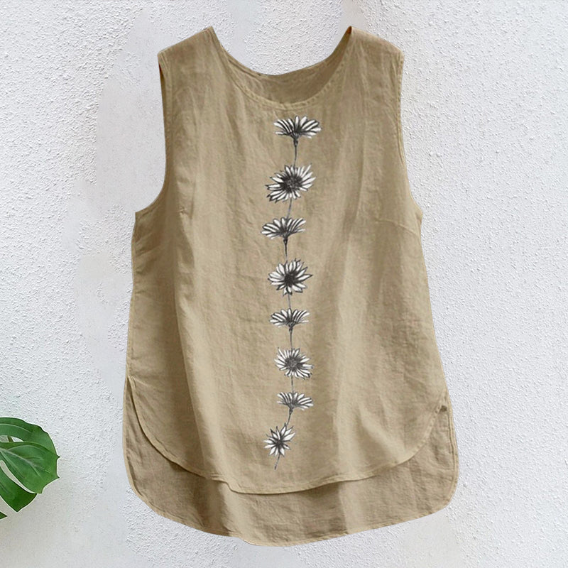 Daisy Sleeveless Cotton and Linen Tank Top