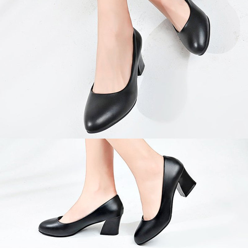 Comfortable Chunky Heel  Leather Shoes