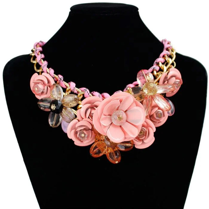 DIY Hand-made Colorful Flower Gemstone Pendant Rope