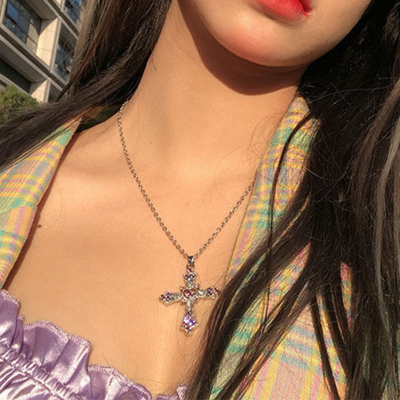 Gothic Pink Cross Pendant Necklace