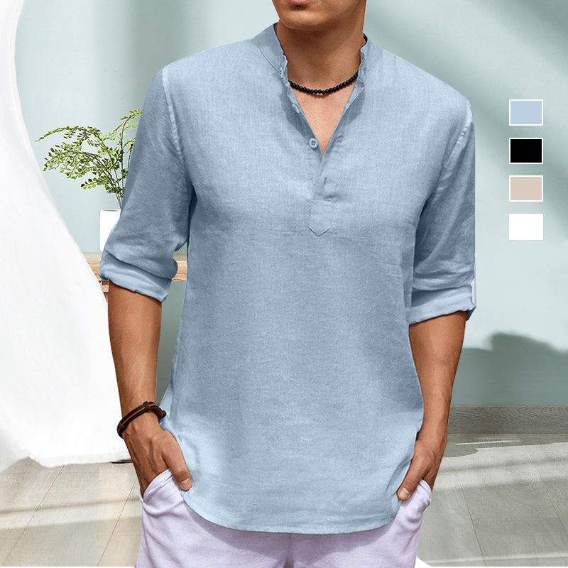 Casual Stand Collar Solid Color Long Sleeve Shirt