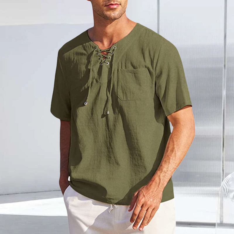 Cotton and Linen Lace-up Shirt