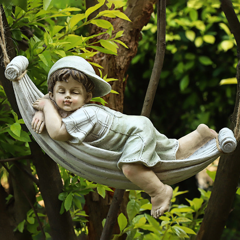 Swing Boy Girl Garden Statue Decoration