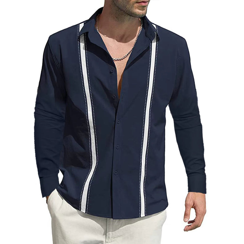 Men's Lapel Colorblock Long Sleeve Cardigan Shirt