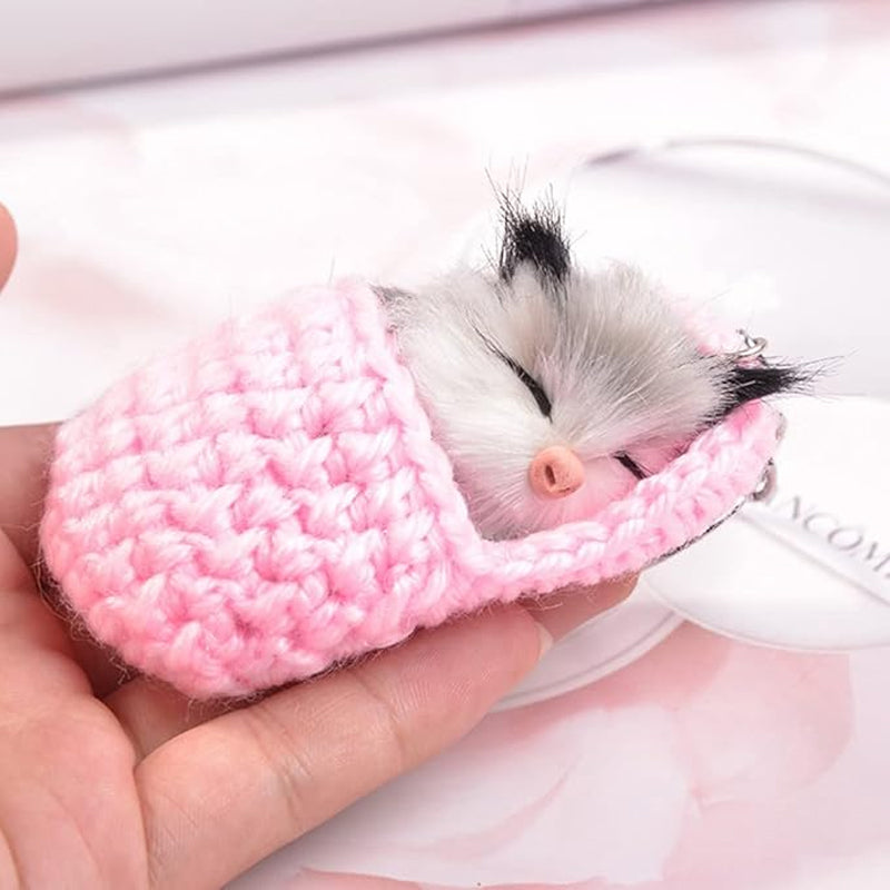 Cute Sleeping Kitten Keychain