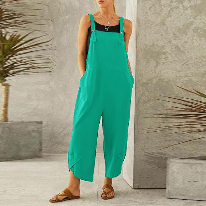 Women's Solid Color Casual Suspender Pants