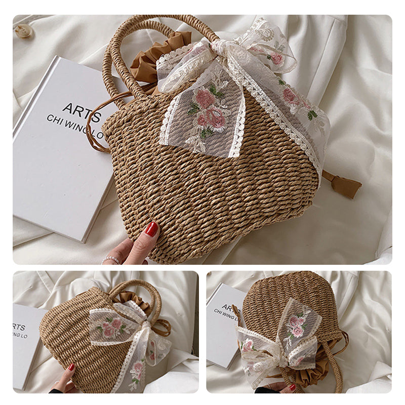Elegant Top Handle Straw Bag