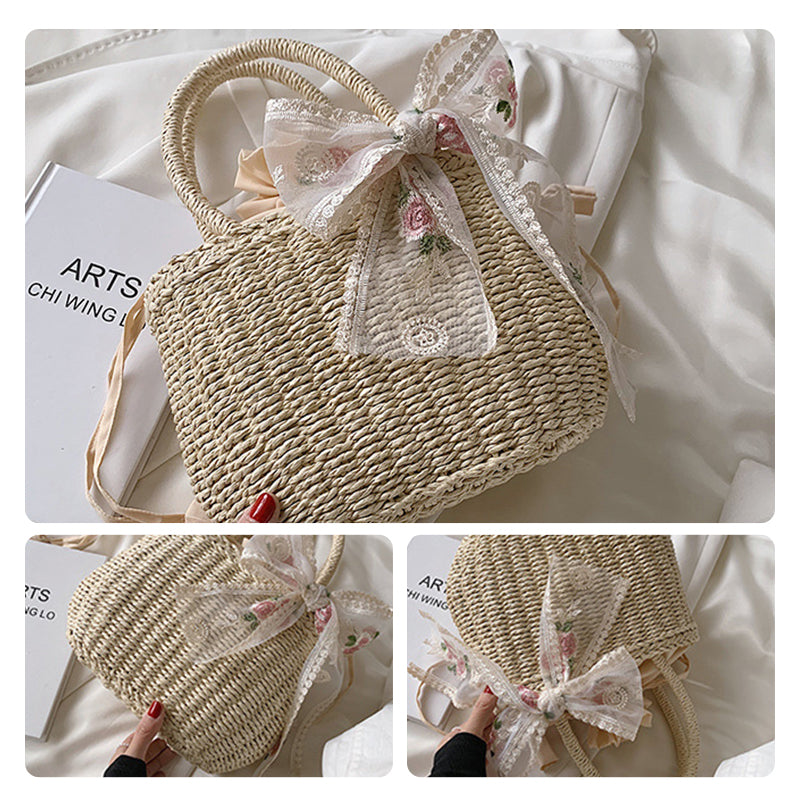 Elegant Top Handle Straw Bag