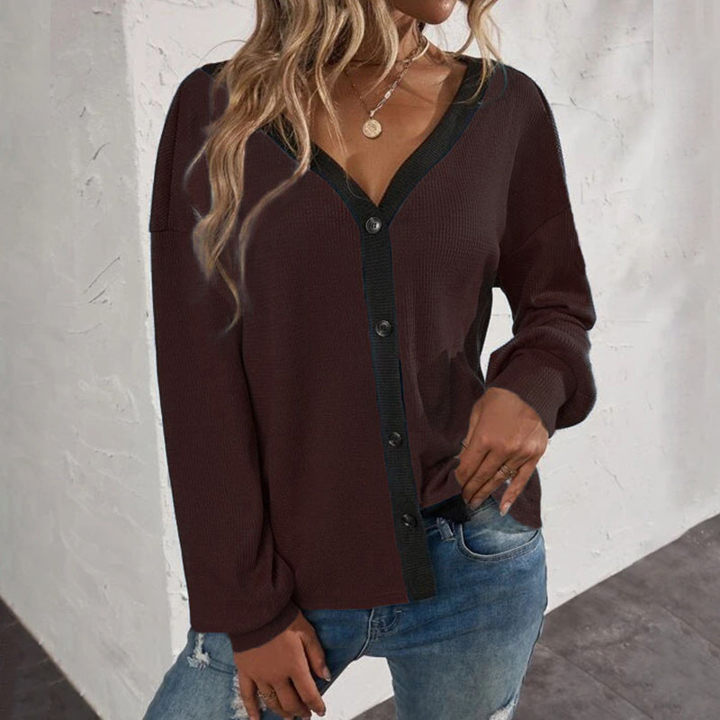 Waffle Long Sleeve Cardigan T-Shirt