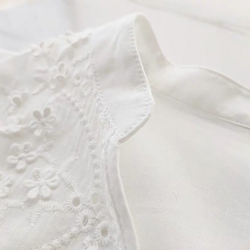 Floral Pattern Eyelet Embroidery Half Sleeve Top