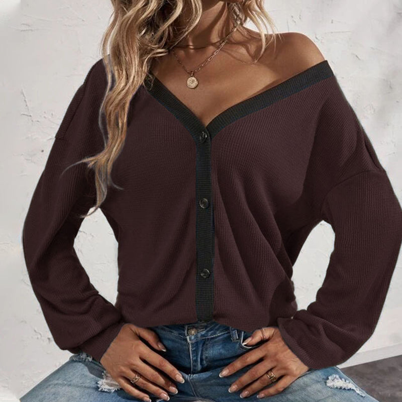 Waffle Long Sleeve Cardigan T-Shirt