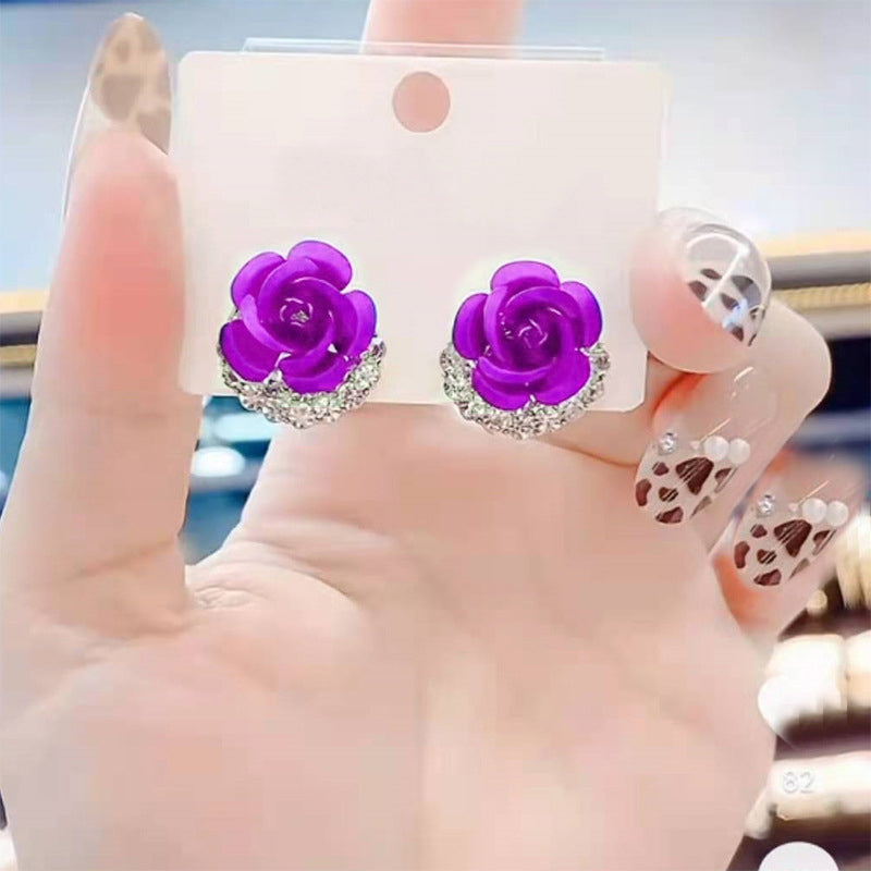 Blue Rose Stud Earrings