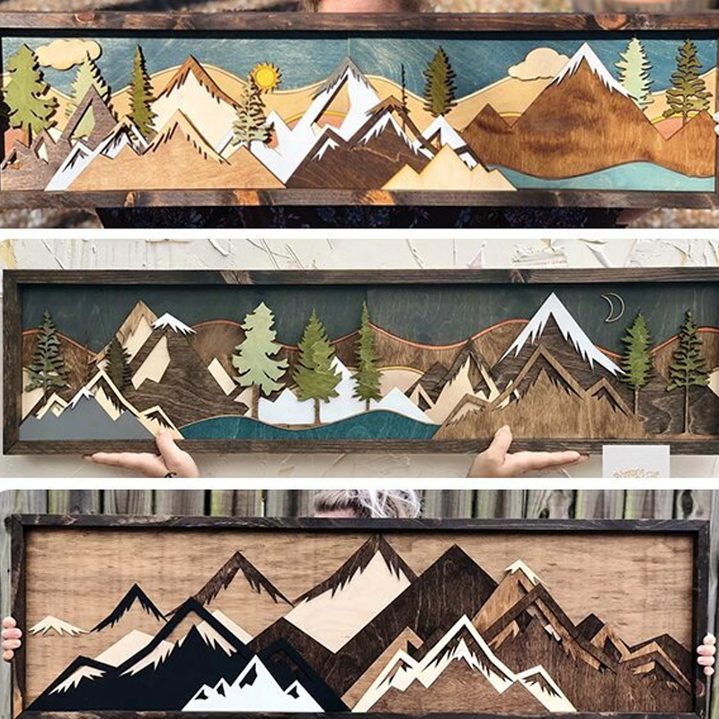 Handmade Wooden Forest & Mountain Wall Decor