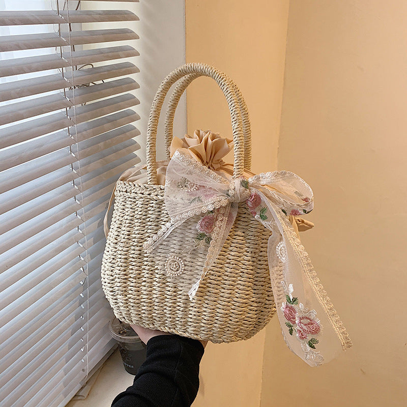 Elegant Top Handle Straw Bag