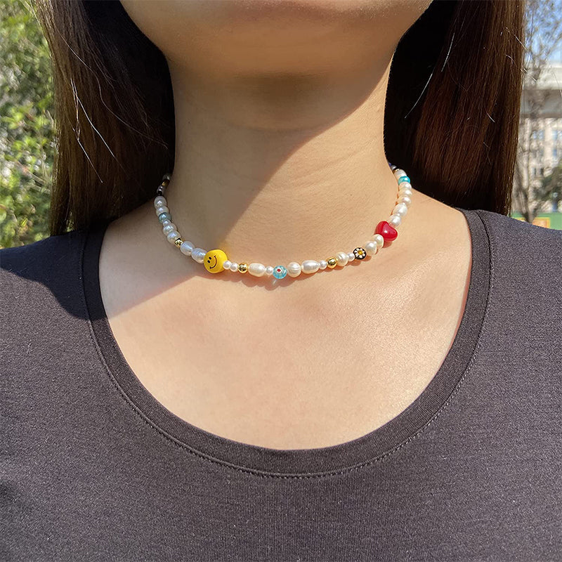 Yellow Smiley Pearl Necklace