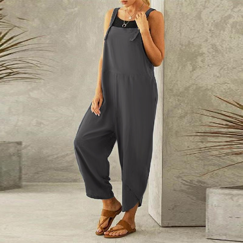 Women's Solid Color Casual Suspender Pants