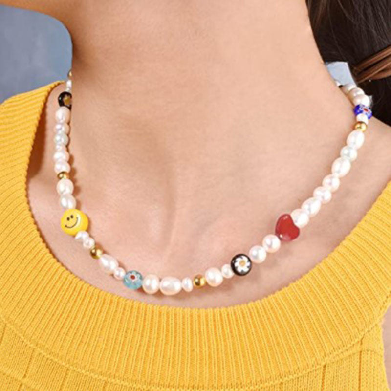 Yellow Smiley Pearl Necklace