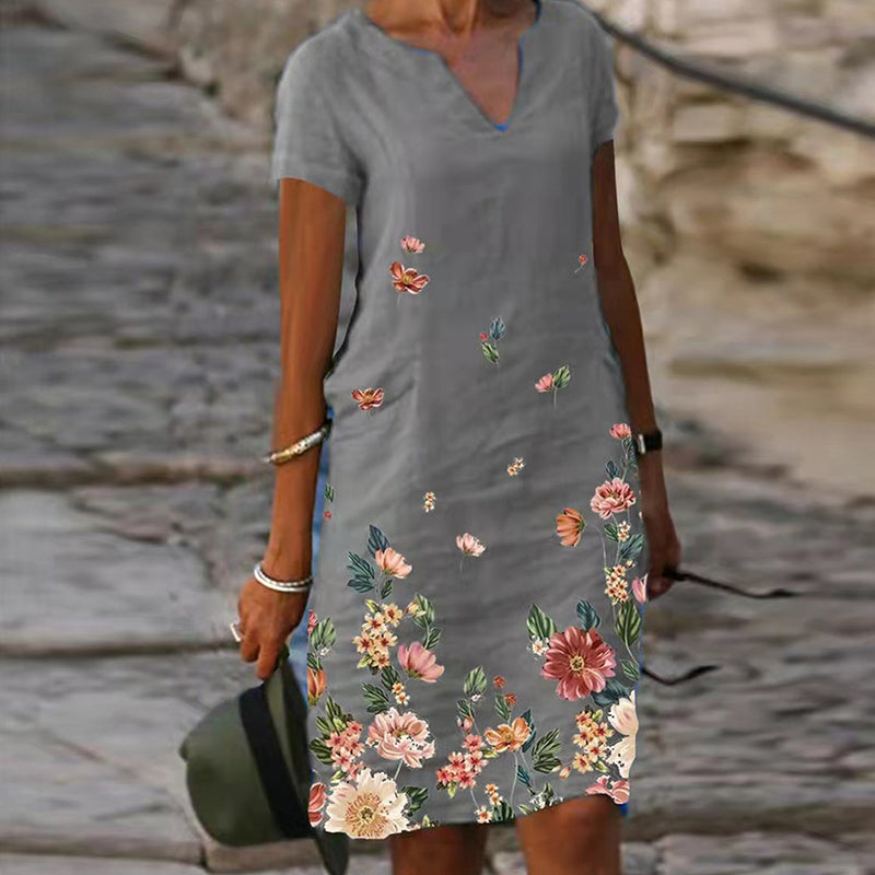 Flower Cotton and Linen Dress