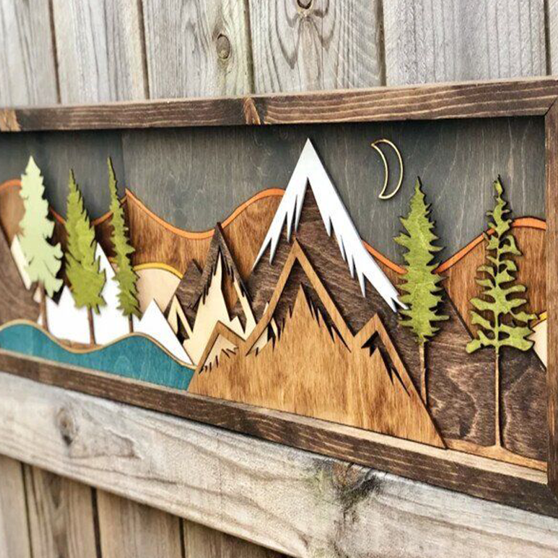 Handmade Wooden Forest & Mountain Wall Decor
