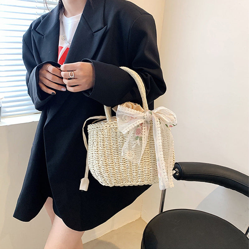 Elegant Top Handle Straw Bag