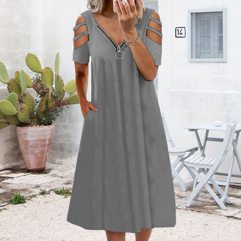 Short Sleeve Zip Dress