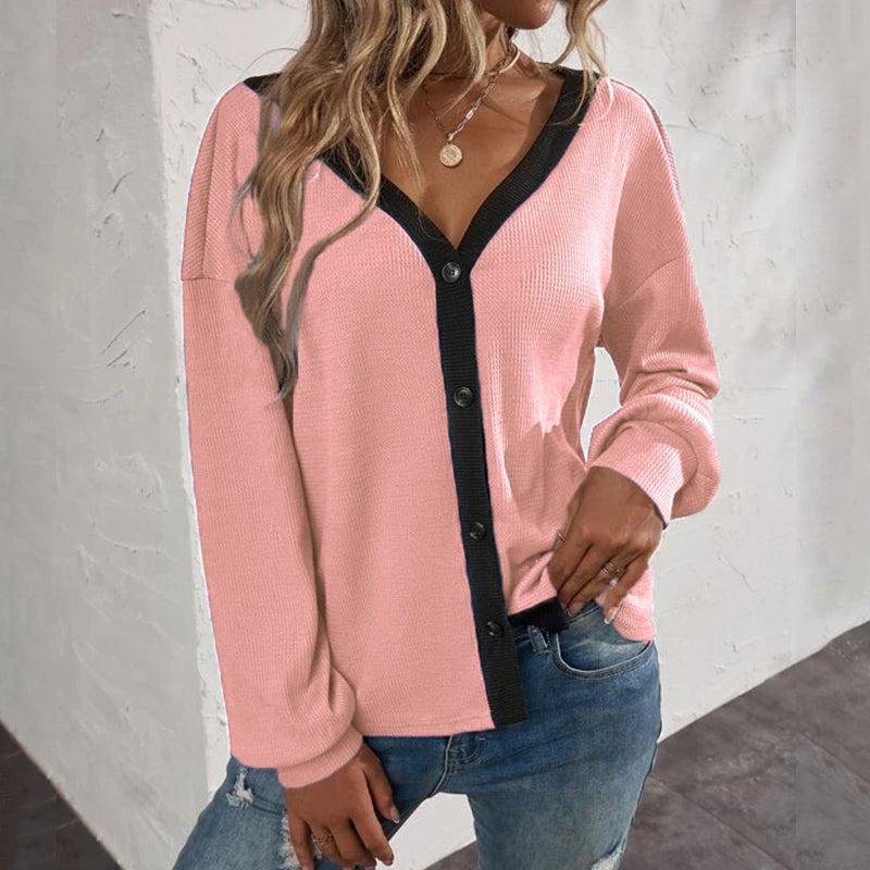 Waffle Long Sleeve Cardigan T-Shirt