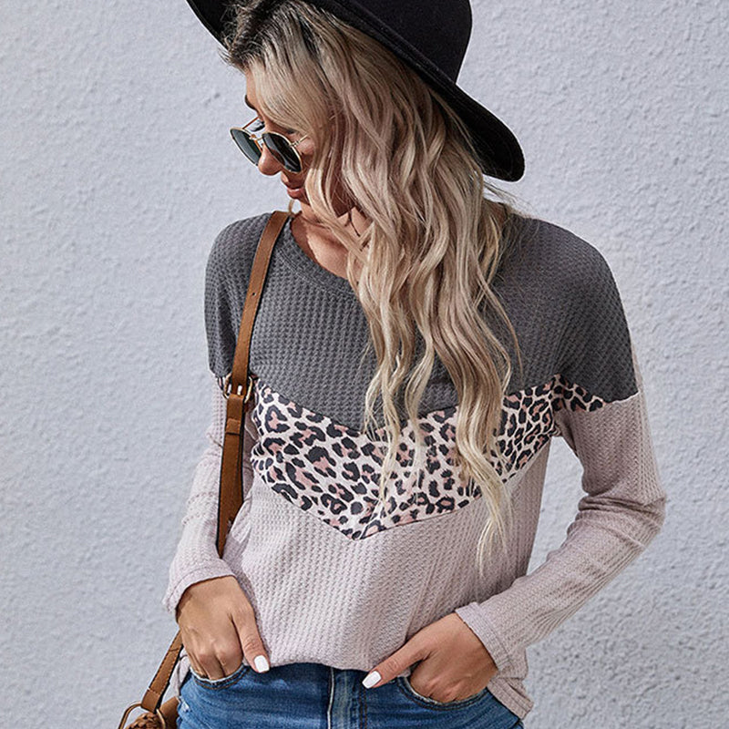 Women's Autumn Leopard Print Colorblock Knit Sweater