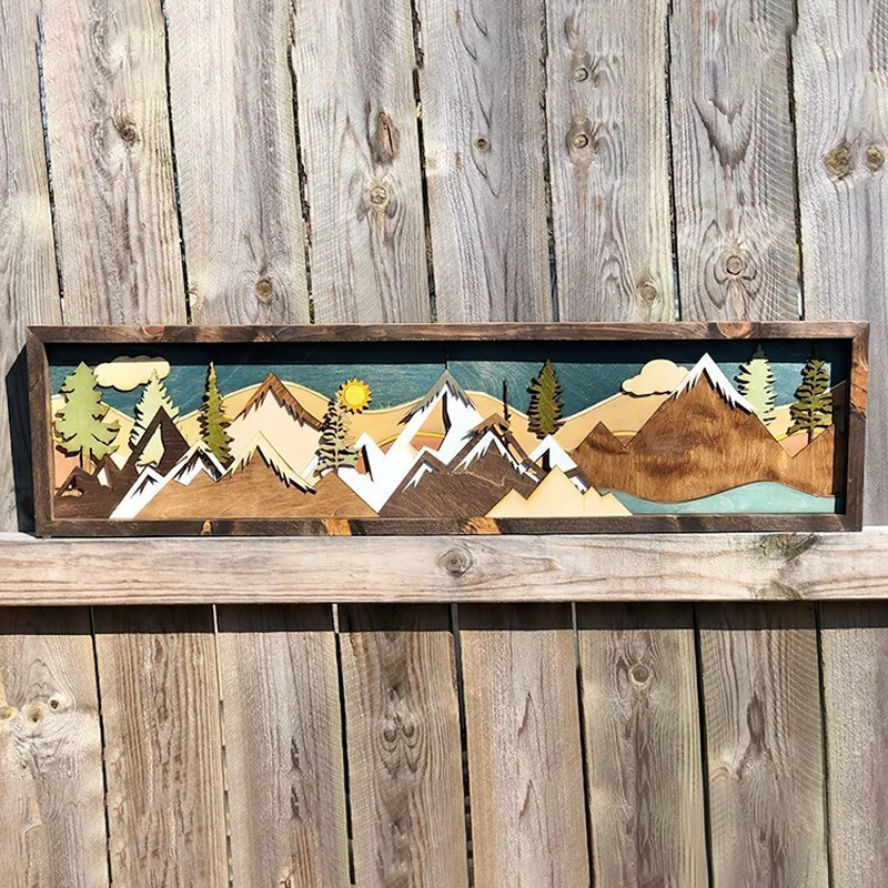Handmade Wooden Forest & Mountain Wall Decor
