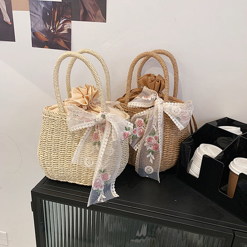 Elegant Top Handle Straw Bag