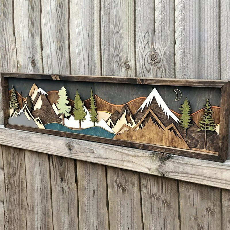 Handmade Wooden Forest & Mountain Wall Decor