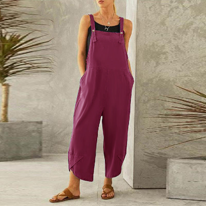 Women's Solid Color Casual Suspender Pants