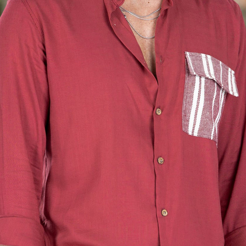 Men's Summer Color Contrast Patchwork Lapel Casual Shirt