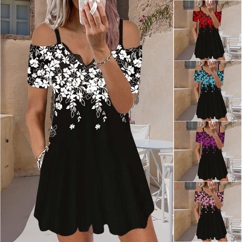 Women's Lace V-Nck Floral Print Sexy Dress