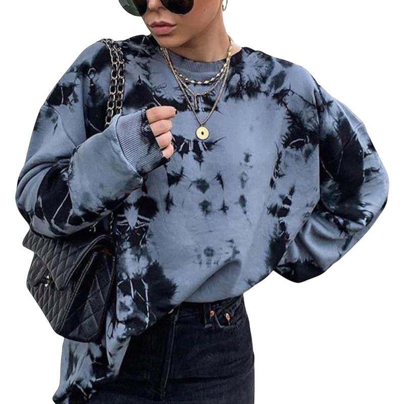 Loose Crew Neck Sweatshirt For Women In Tie-dye Style
