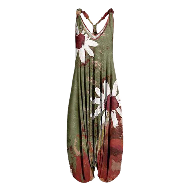 Women Summer Pattern Sleeveless Harem Jumpsuit