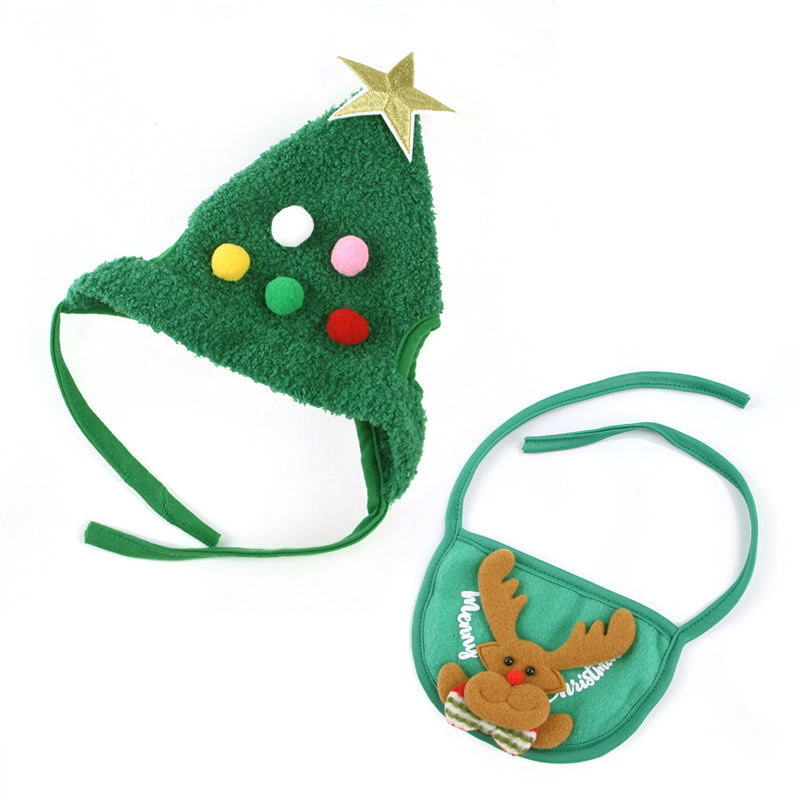 Christmas decoration pet hat and bib