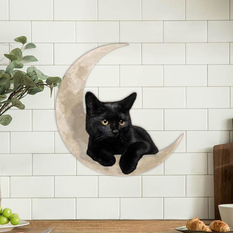 Black Cat Moon Hanging Metal Sign