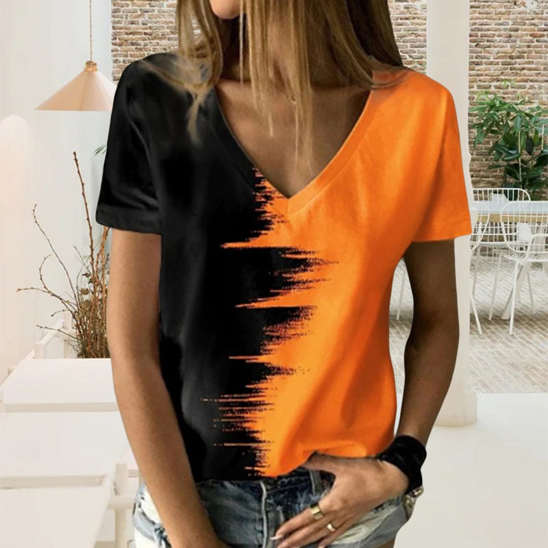 Digital Print V-Neck T-Shirt