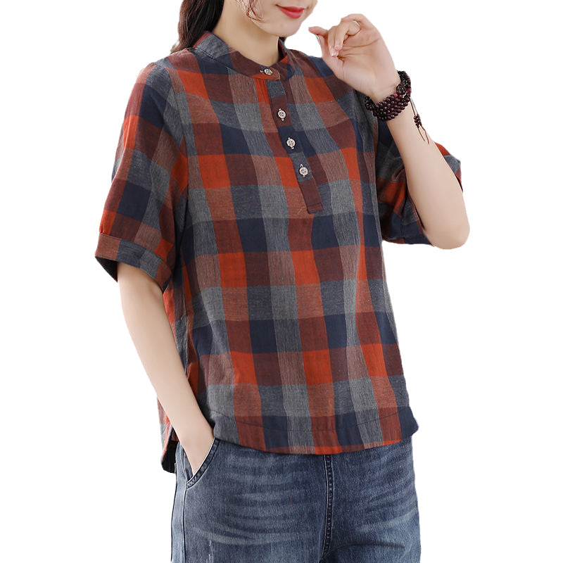 Vintage Plaid Lantern Sleeve Top