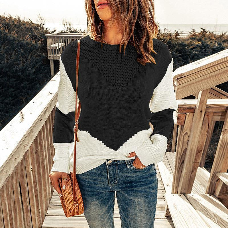 Crew Neck Contrast Pullover Sweater