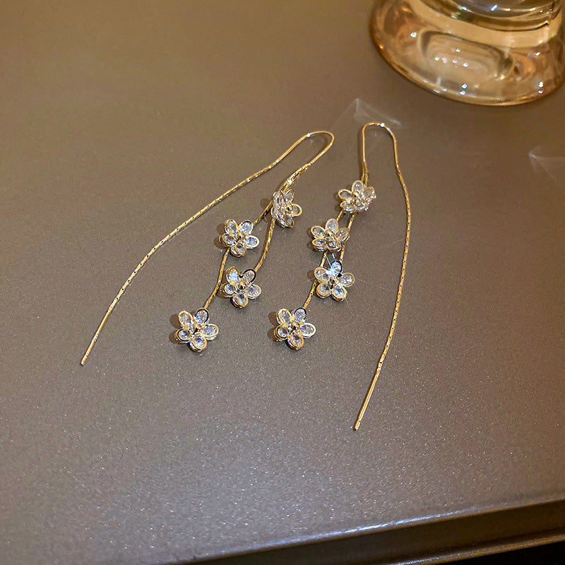 Flower Long Tassel Earrings